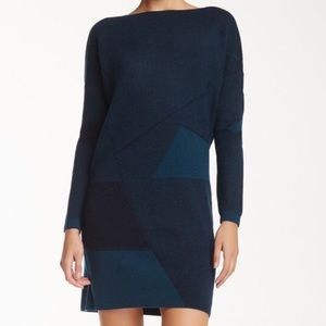 VINCE NWT Geometric Wool Cashmere Blend Long Sleeve Sweater Dress Blue Medium